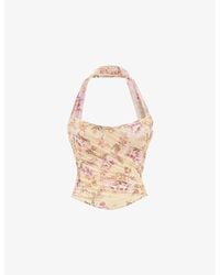 House Of Cb - Hallie Strapless Floral-Print Stretch-Woven Corset - Lyst