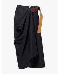 Bottega Veneta - Belted Wrap-Over Wool Midi Skirt - Lyst