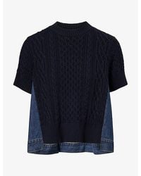 Sacai - Short-Sleeve Cable Knit Top - Lyst