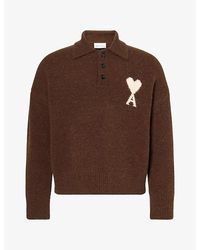 Ami Paris - Ami De Coeur Intarsia Wool-Blend Knit Polo Jumper - Lyst