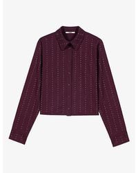 Maje - Cropped Rhinestone-Embellished Stretch Cotton-Blend Shirt - Lyst
