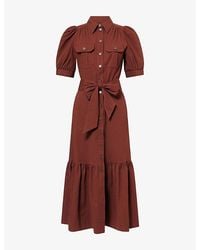 ME+EM - Puff-Sleeve Seersucker Cotton Midi Shirt Dress - Lyst