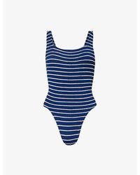 Hunza G - Vy/white Square-neck Striped Swimsuit - Lyst