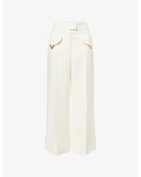 Valentino - Pressed-Pleat Cropped Wool And Silk-Blend Trousers - Lyst