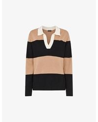 Whistles - V-neck Striped Cotton-blend Knitted Shirt - Lyst