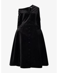 A.W.A.K.E. MODE - Off-Shoulder Basque Velvet Midi Dress - Lyst