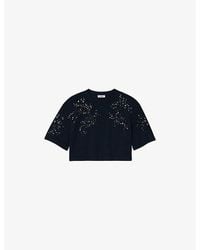 Sandro - Bead-Embellished Cropped Cotton-Blend T-Shirt - Lyst