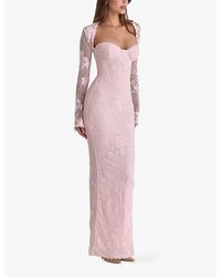 chinese dress ladies Giada Navy Lace Deep V Long Sleeve Maxi Dress (Archive Sale)