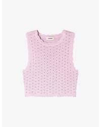 Sandro - Rhinestone-Embellished Cropped Knitted Top - Lyst