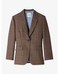 Sandro - Check-Pattern Single-Breasted Wool Jacket - Lyst