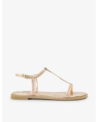 Dune - Narrate T-bar Diamante-embellished Faux-leather Sandals - Lyst