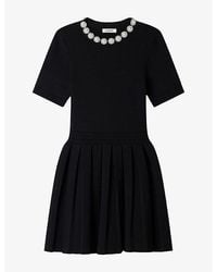 Sandro - Bead-Embellished Pleated Knitted Mini Dress - Lyst