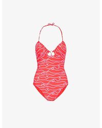 Seafolly - Set Sail Graphic-pattern Stretch Recycled-nylon Swimsuit - Lyst