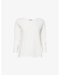 Max Mara - Round-Neck Three-Quarter-Length-Sleeve Cotton T-Shirt - Lyst
