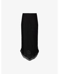 RIXO London - Imola Rose-Embroidered Linen-Blend Midi Skirt - Lyst