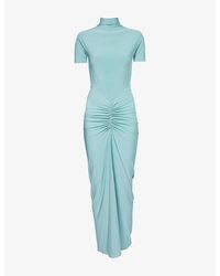 Alaïa - Draped High-Neck Stretch-Woven Maxi Dress - Lyst