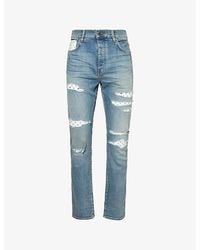 Amiri - True Leather-Panels Distressed Straight-Leg Slim-Fit Stretch-Denim Blend Jeans - Lyst