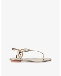 Aquazzura - Almost Bare Flat Leather Sandals - Lyst