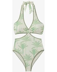 Reiss - Gabriella Palm-print Cut-out Swimsuit - Lyst