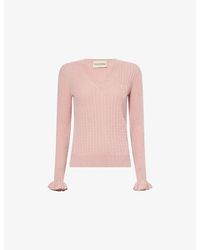 Valentino - Logo-Embroidery Cable-Knit Cashmere Jumper - Lyst