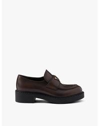 Prada - Chocolate Logo-Plaque Brushed Leather Loafers - Lyst