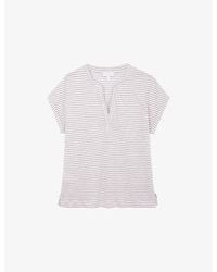 The White Company - Stripe-Print Notch-Neck Linen-Jersey T-Shirt - Lyst