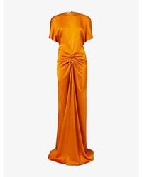 Victoria Beckham - Draped Short-Sleeve Satin Maxi Dress - Lyst