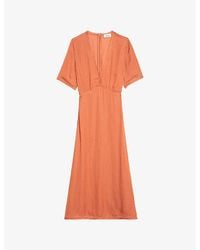 Zadig & Voltaire - V-Neck Short-Sleeved Satin Midi Dress - Lyst