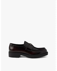 Prada - Chocolate Brushed Leather Loafers - Lyst