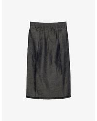 Prada - Lace-Trim Chambray Cotton And Linen-Blend Midi Skirt - Lyst