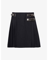 Prada - Pleated Buckle-Detail Mohair Wool-Blend Midi Skirt - Lyst