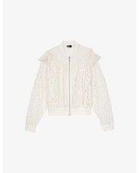 The Kooples - Lace-Embroidered Frill-Trim Zip-Up Woven Jacket - Lyst