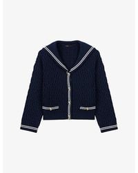 Maje - Boat Neck Cable-Knit Wool Cardigan - Lyst