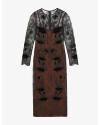 Reiss - Lulu Lace-Overlay Woven Midi Dress - Lyst
