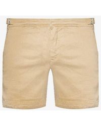 Orlebar Brown - Buckled-waist Straight-leg Linen-blend Shorts - Lyst