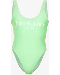 Juicy Couture Logo-print Open-back Swimsuit - Green