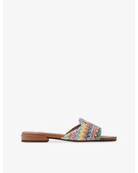 Jimmy Choo - Dina Chevron-Raffia And Leather Flat Sandals - Lyst