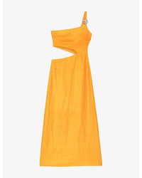 Maje - Asymmetrical Cut-Out Linen-Blend Maxi Dress - Lyst