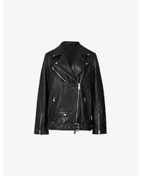 AllSaints - Billie Belted-Hem Relaxed-Fit Leather Biker Jacket - Lyst