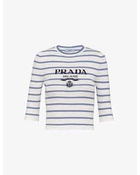 Prada - Superfine Logo-intarsia Striped Virgin-wool Top - Lyst