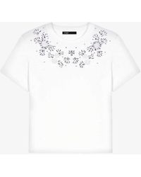Maje - Flower Gem-embellished Short-sleeve Cotton T-shirt - Lyst