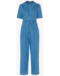 Whistles - Ciara Open-collar Elasticated-back Cotton Jumpsuit - Lyst