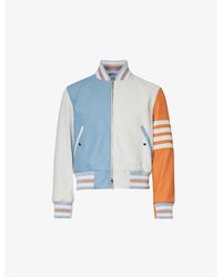 Thom Browne - Striped-trim Stand-collar Leather Bomber Jacket - Lyst