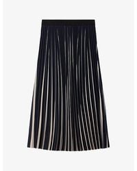 Reiss - Saige Stripe-pattern Pleated Woven Midi Skirt - Lyst