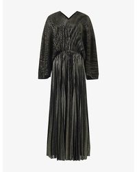 eem - Long-Sleeve Plissé Maxi Dress - Lyst