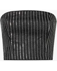 ROTATE BIRGER CHRISTENSEN - Sequin-embellished Stripe Strapless Cotton-twill Top - Lyst
