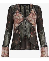AllSaints - Florence Kora Sequin-embellished Floral-print Woven Blouse - Lyst