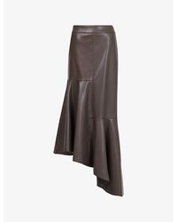 eem - Asymmetric-Hem High-Rise Faux-Leather Midi Skirt - Lyst