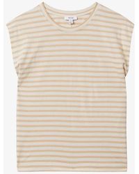 Reiss - Morgan Cap-sleeve Striped Cotton T-shirt - Lyst
