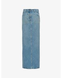 Prada - Brand-Plaque Low-Rise Denim Maxi Skirt - Lyst